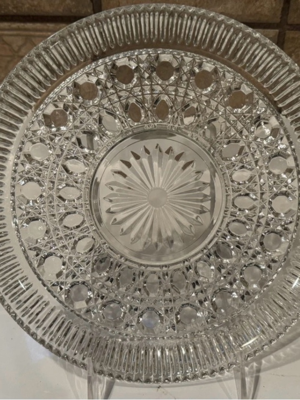 Federal Glass Windsor Clear Button & Cane 9 1/2” Serving Platter Cake Plate Vtg